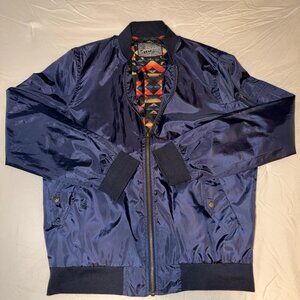 Brooklyn Cloth Men’s Navy Blue Bomber Flight Jacket Geometric Aztec Lining